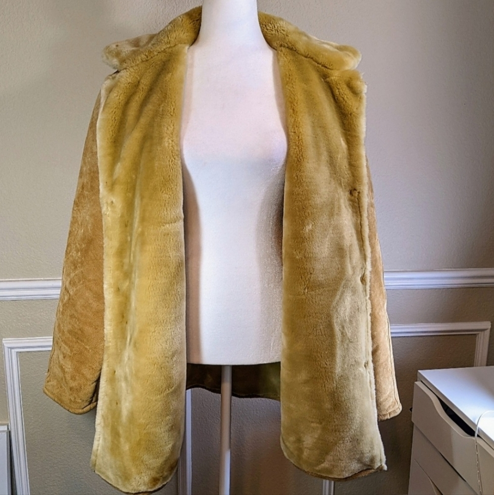 M RC Comstock Expedition Suede genuine Leather Fur Lined Long Coat